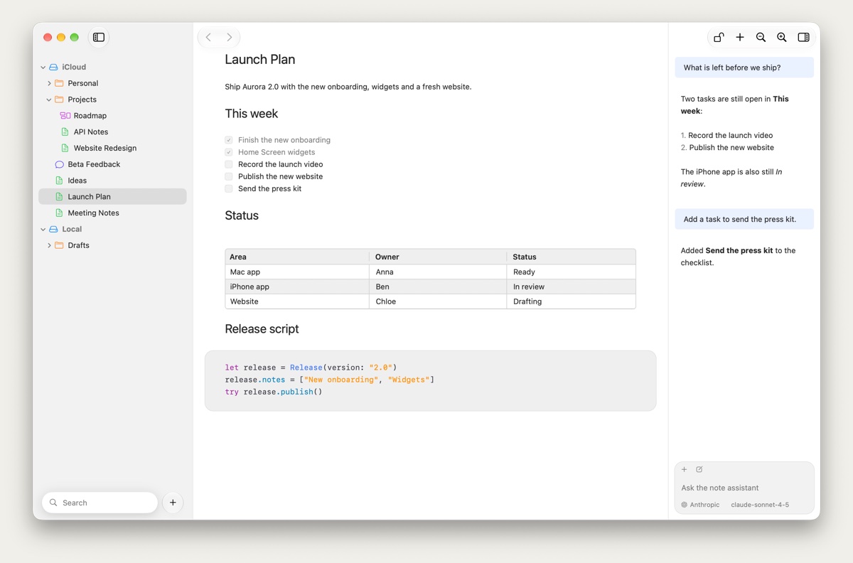 NotePlus in the Light theme.