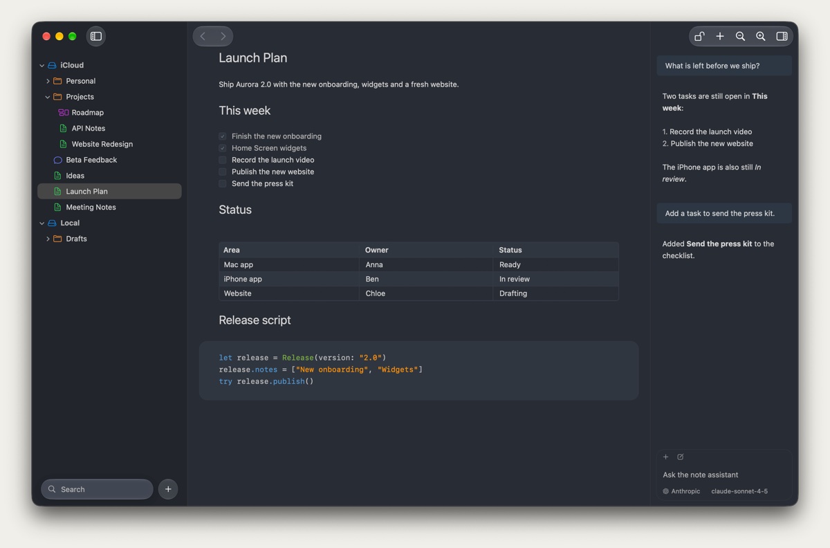 NotePlus in the Silver Dark theme: cool blue-gray.