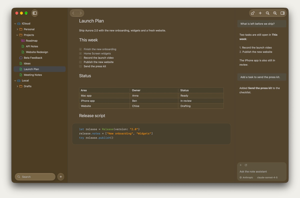 NotePlus in the Sunset Dark theme: warm brown.